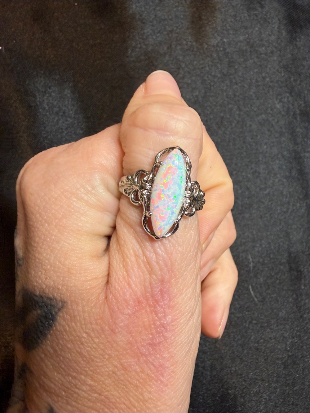 Opal Marquise Statement Ring in White and Silver